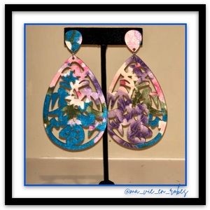 Wood Earrings Covered w/Gorgeous Colorful Fabric